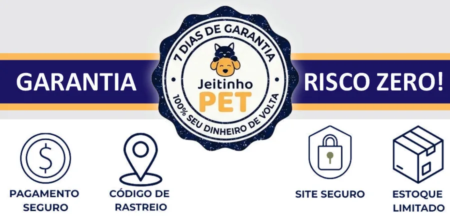Selo de 7 dias de garantia, 100% seu dinheiro de volta, pagamento seguro e código de rastreio